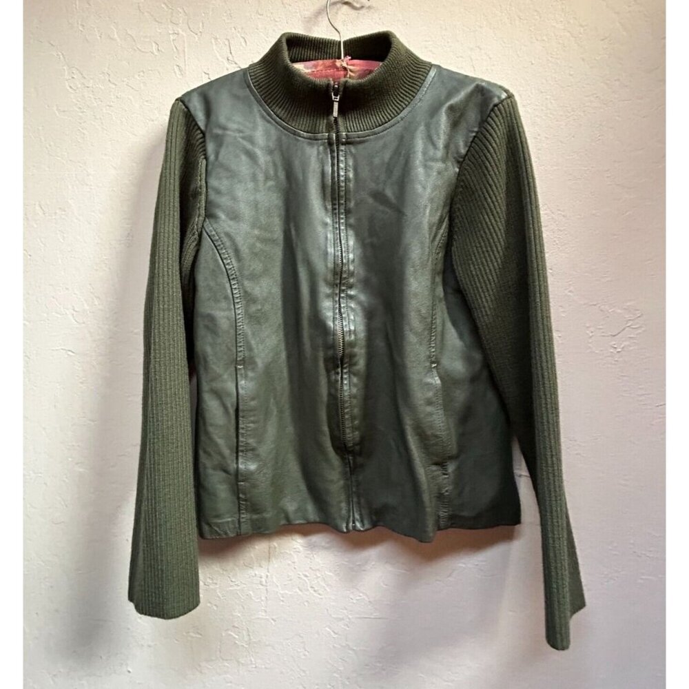 Pendleton Womens Small Merino Wool and Leather Front Sweater Jacket Green Zip Up